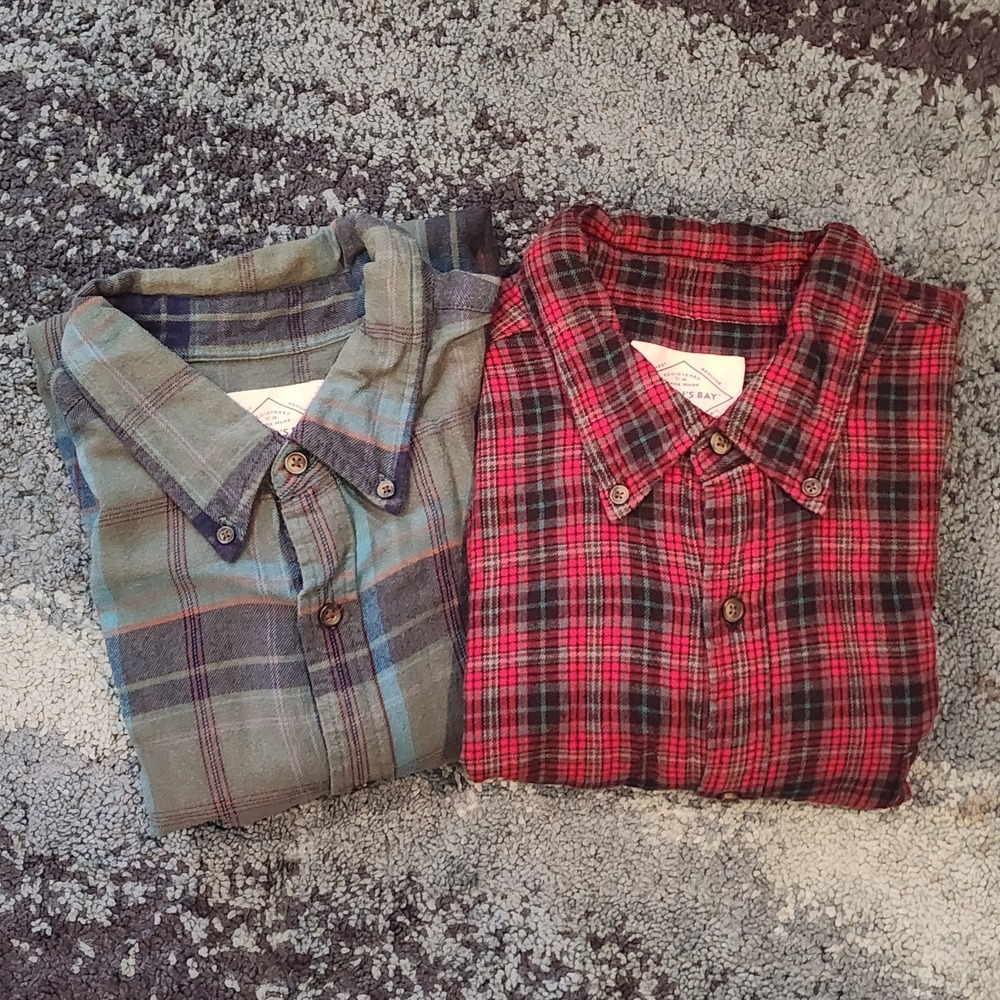 Lot of 2 St Johns's Bay Flannel Shirts Blue Green Red Green Plaid Mens XL